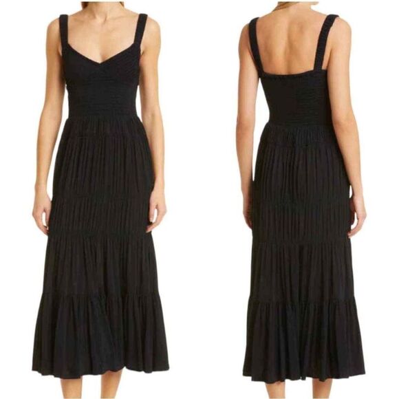 La Ligne Mary Alice Smocked Tank Jersey Midi Dress Black Large NEW MSRP $495 - Picture 2 of 11